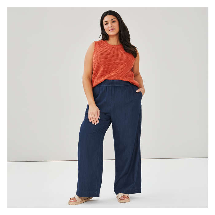 Women+ Dark Wash Wide Leg Chambray Pant - Dark Wash